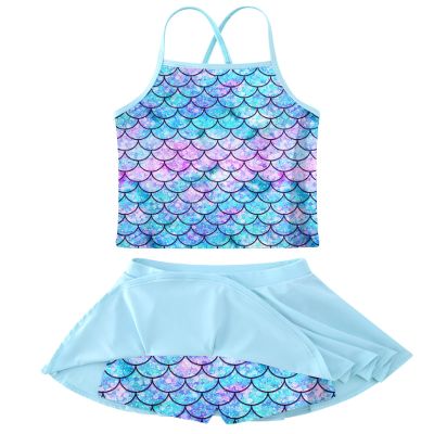 Girls Swimsuit Mermaid Bathing Suits 9-10 Tankini Sets Criss-Cross Adjustable Strap Summer Beach Two Piece Swimwear Size 10