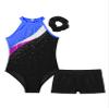 Miaeowve Kids Girls Gymnastics Dance Outfit Sparkly Sleeveless Leotard with Shorts Biketard Dancewear Activewear Black&Royal Blue D 12 Years view 3