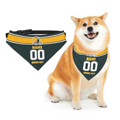 Personalized Green Bay Dog Bandana, Custom Name and Number Dog Scarf, Customize Adjustable Pet Bandana Gifts for Small Medium Pet Dog Cat 2 Side Printing