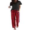 Ekouaer Pajama Sets for Women Round Neck Pjs Short Sleeve Sleepwear with Long Pants Loose Lounge Sets Black-Red Plaid Medium view 1