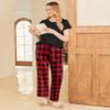 Ekouaer Pajama Sets for Women Round Neck Pjs Short Sleeve Sleepwear with Long Pants Loose Lounge Sets Black-Red Plaid Medium view 3