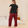 Ekouaer Pajama Sets for Women Round Neck Pjs Short Sleeve Sleepwear with Long Pants Loose Lounge Sets Black-Red Plaid Medium view 4