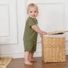 Kupretty Toddler Baby Boy Summer Clothes Embroiderey Waffle Knit Short Sleeve T-Shirt Tees + Casual Shorts Cute Clothing Set (A mama's boy-Army Green, 2-3 Years) view 3