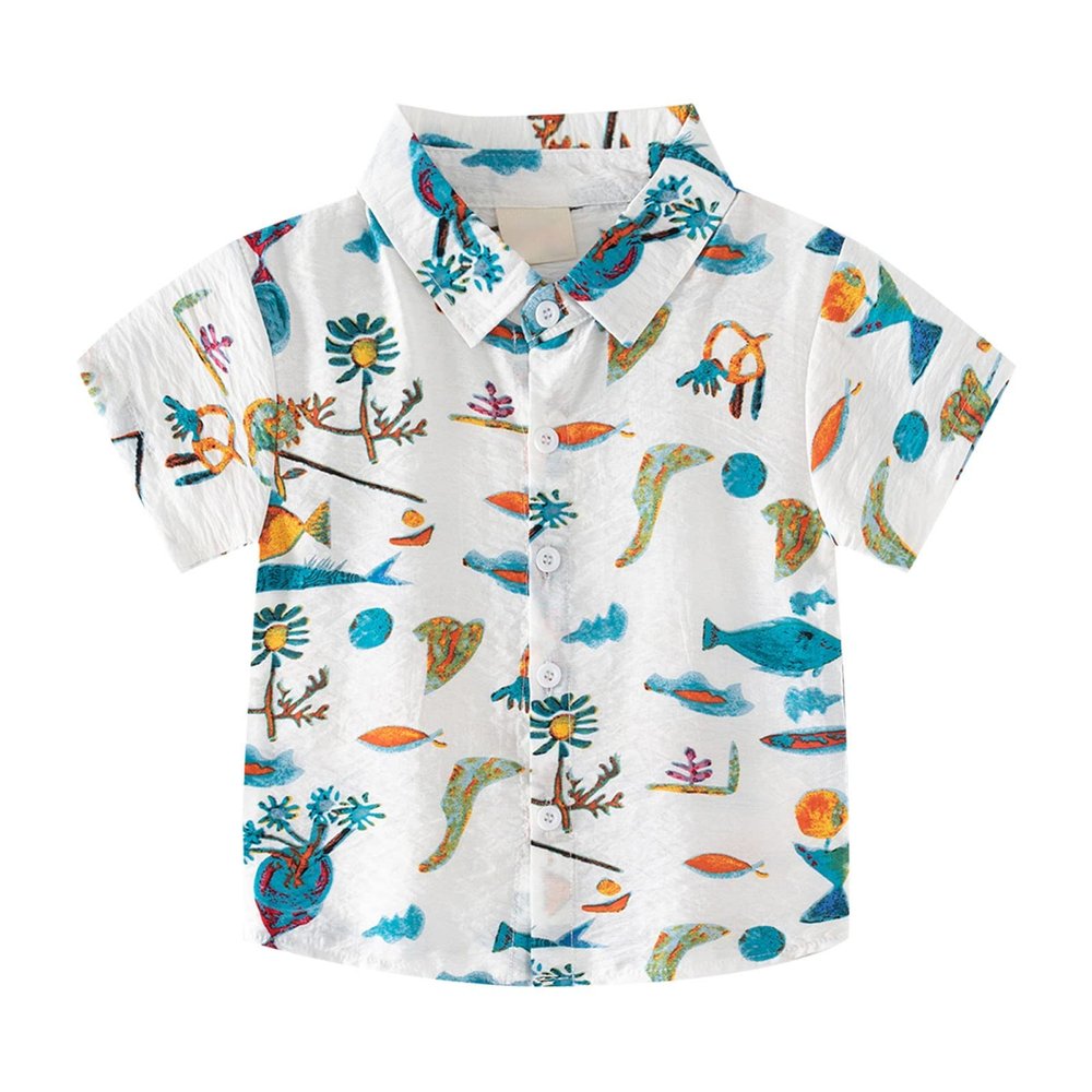 AIMAOMI Toddler Boys awaiian Shirt Kids Short Sleeve Button Down T Shirts Little Boy Beach Clothes Print (Sky Blue, 4-5 Years)