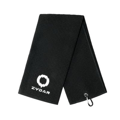 ZYDAR Golf Towel for Golf Bags with Carabiner Clip,Premium Microfiber Waffle Pattern, Large, Black