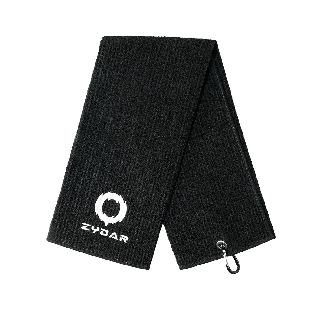 ZYDAR Golf Towel for Golf Bags with Carabiner Clip,Premium Microfiber Waffle Pattern, Large, Black