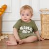 Kupretty Toddler Baby Boy Summer Clothes Embroiderey Waffle Knit Short Sleeve T-Shirt Tees + Casual Shorts Cute Clothing Set (A mama's boy-Army Green, 6-12 Months) view 2