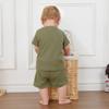 Kupretty Toddler Baby Boy Summer Clothes Embroiderey Waffle Knit Short Sleeve T-Shirt Tees + Casual Shorts Cute Clothing Set (A mama's boy-Army Green, 6-12 Months) view 4