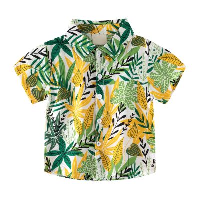 AIMAOMI Toddler Boys awaiian Shirt Kids Short Sleeve Button Down T Shirts Little Boy Beach Clothes Print (Yellow, 4-5 Years)