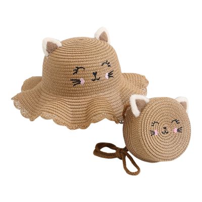 Children Girls Cartoon Sunshade Hat Beach Sun Hat Bag Kids Summer Accessories Baby Boy Cartoon Hat (Khaki, One Size)