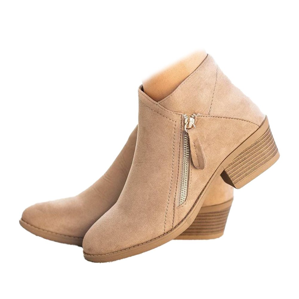 HINDOLA Ankle Boots for Women Casual Slip On Low Heel Chunky Stacked Heel Side Zipper Western Booties Dress Short Boots Shoes
