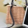 ABOOFAN Wicker Handbag Woven Rattan Storage Basket Top Handles Wedding Flower Girl Boho Style Beach Bag Straw Tote Retro Summer Clutch Beach Basket Purse Black view 3
