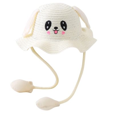 Kids Rabbit traw Sun Hat Ear Moving Jumping Cute Bunny Hat Summer Beach Hat Party Hat for Girls Boys (C, One Size)