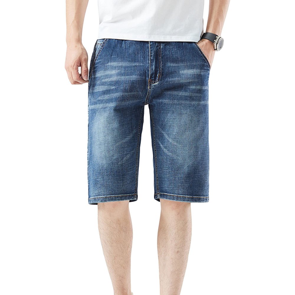 Men Plus Size Denim Short Male Stretchy Classic Loose Jean Shorts Hip Hop Zipper Straight Pockets Short Jeans (52,Grey)