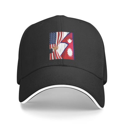 America Flag and Nepalese Flag Classic Baseball Caps,Adjustable Sandwich Cap Casquette Hats Dad Hat-74 Black