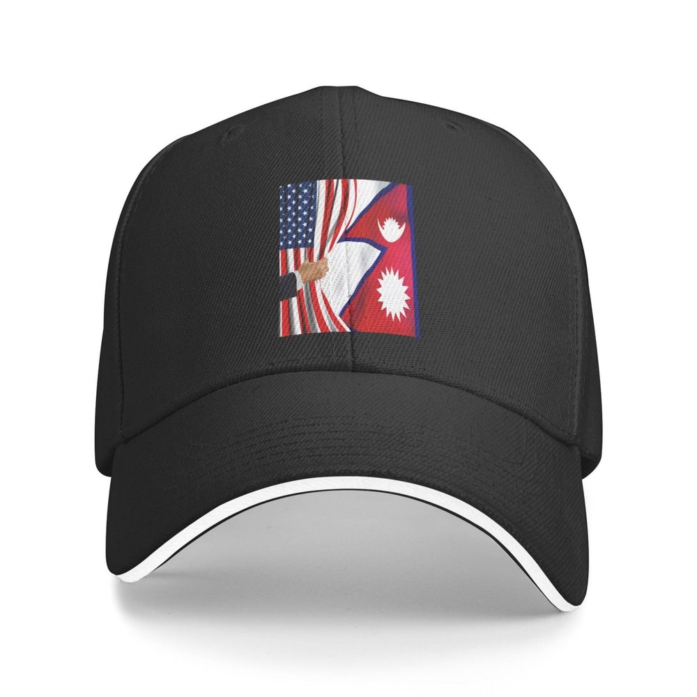 America Flag and Nepalese Flag Classic Baseball Caps,Adjustable Sandwich Cap Casquette Hats Dad Hat-74 Black