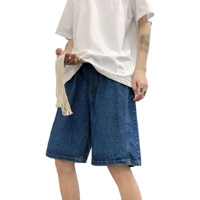 Men's Classic Drawstring Denim Short Male Loose Straight Leg Jean Shorts Pocket Versatile Half Jeans Short-Pants (Large,Dark Blue)