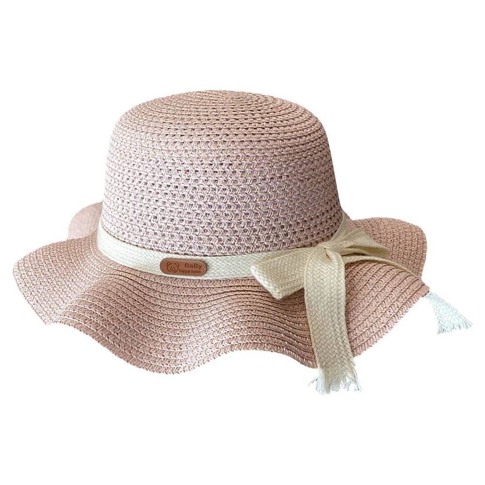 Children's Girls Panama Wide-Brim Floppy traw Sun-Hat Roll up Foldable Fedora Hat Summer Beach (Pink, 5-10 Years)