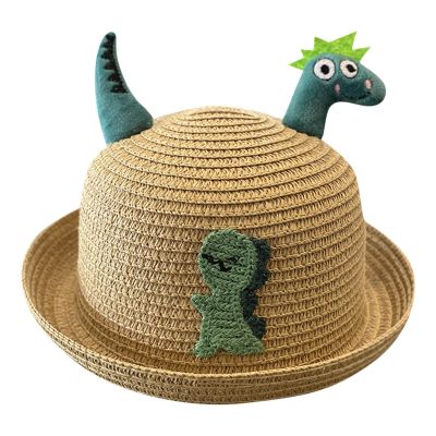 Children Hat Girls Boys Spring Autumn Outdoor Shade Cartoon Dinosaur Hat Fisherman Hat Kiddie Cap (Khaki, One Size)