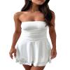 Jelly Brynn Women's Bandeau Skater Sundress Ruched Waist Flowy Mini Dress (US, Alpha, Small, Regular, Regular, White) view 1
