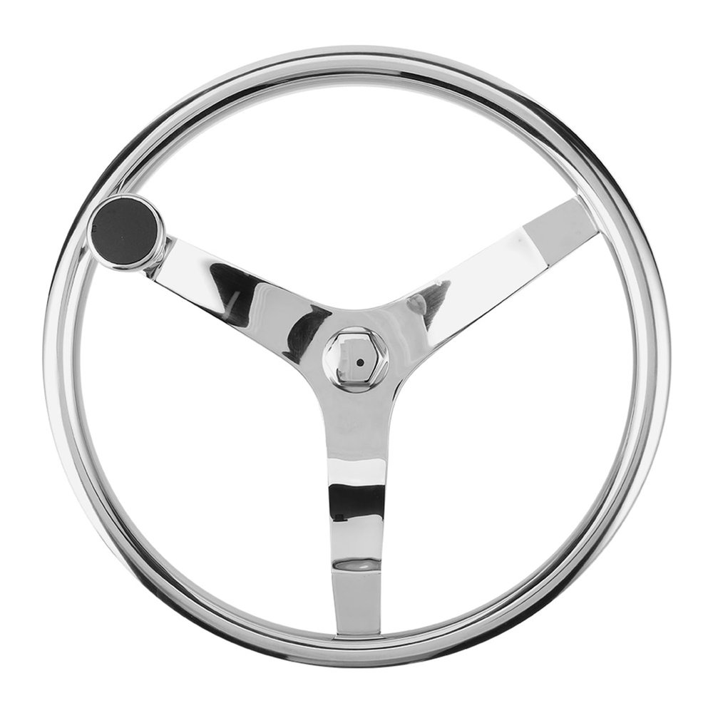 13~1/2in 25 Degree 3 Spoke Stainless Steel Boat Steering Wheel with Standard 3/4in Tapered Shaft,5/8in Nut Knob,for Boat, Yacht