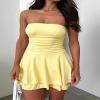 Jelly Brynn Women's Bandeau Skater Sundress Ruched Waist Flowy Mini Dress (US, Alpha, Large, Regular, Regular, Yellow) view 2