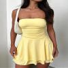 Jelly Brynn Women's Bandeau Skater Sundress Ruched Waist Flowy Mini Dress (US, Alpha, Large, Regular, Regular, Yellow) view 3