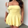 Jelly Brynn Women's Bandeau Skater Sundress Ruched Waist Flowy Mini Dress (US, Alpha, Large, Regular, Regular, Yellow) view 4