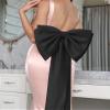 AyerVici Women's Detachable Large Bow Train for Wedding Formal Dress Big Satin Double Knot Waist Sash Belt Sweep Train for Formal Party(Black) view 4