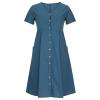 2024 Women s Plus Size CottLinen Summer Dress Casual V-Neck Solid Short Sleeve ButtPocket T-Shirt Dress Shirt Dresses for Women Sky Blue XL view 3