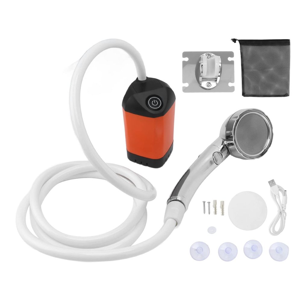 Rechargeable Portable Camping Shower, 3 Speed Outdoor Shower Pump(Orange)