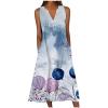2024 Women 's Summer Design Casual Dress Sleeveless V-Neck Dress with Pockets Loose Flowy Swing Pleated Long Beach Dress Hawaiian Dresses for Women Gray 2X view 1