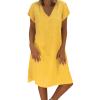 Women's Summer Cotton Linen Dress Loose V-Neck Short Sleeve T-Shirt Dress Solid Beach Dress Casual Maxi Dresses view 1