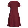 2024 Women s Plus Size CottLinen Summer Dress Casual V-Neck Solid Short Sleeve ButtPocket T-Shirt Dress Spring Dresses Wine L view 3