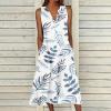 Women's Summer Design Casual Dress Sleeveless V-Neck Dress with Pockets Loose Flowy Swing Pleated Long Beach Dress view 2