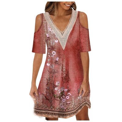 Big Deals Day Summer Dresses for Women Boho Floral Print T-Shirts Dress Short Sleeve Sundresses Vintage Loose Tank Dresses Summer Dresses for Women 2024 Vacation Red 3X