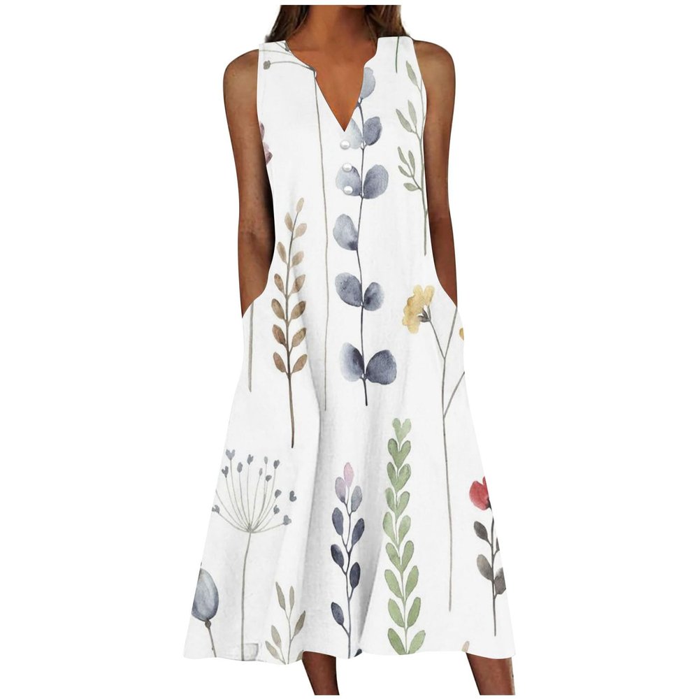 Amazon Outlet Sale clearances Today Women's Summer Design Casual Dress Sleeveless V-Neck Dress with Pockets Loose Flowy Swing Pleated Long Beach Dress Summer Dresses for Women Navy 3X