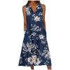 Day Prime Travel Deals Women's Summer Design Casual Dress Sleeveless V-Neck Dress with Pockets Loose Flowy Swing Pleated Long Beach Dress Dresses for Women 2024 Elegant Blue 5X view 1