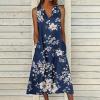 Day Prime Travel Deals Women's Summer Design Casual Dress Sleeveless V-Neck Dress with Pockets Loose Flowy Swing Pleated Long Beach Dress Dresses for Women 2024 Elegant Blue 5X view 2