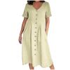 SMIDOW Women s Plus Size Cotton Linen Summer Dress Casual V-Neck Solid Short Sleeve Button Pocket T-Shirt Dress view 1