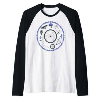 Bike Parts Downhill Rider Mountainbike MTB Cycling Funny Raglan Baseball Tee