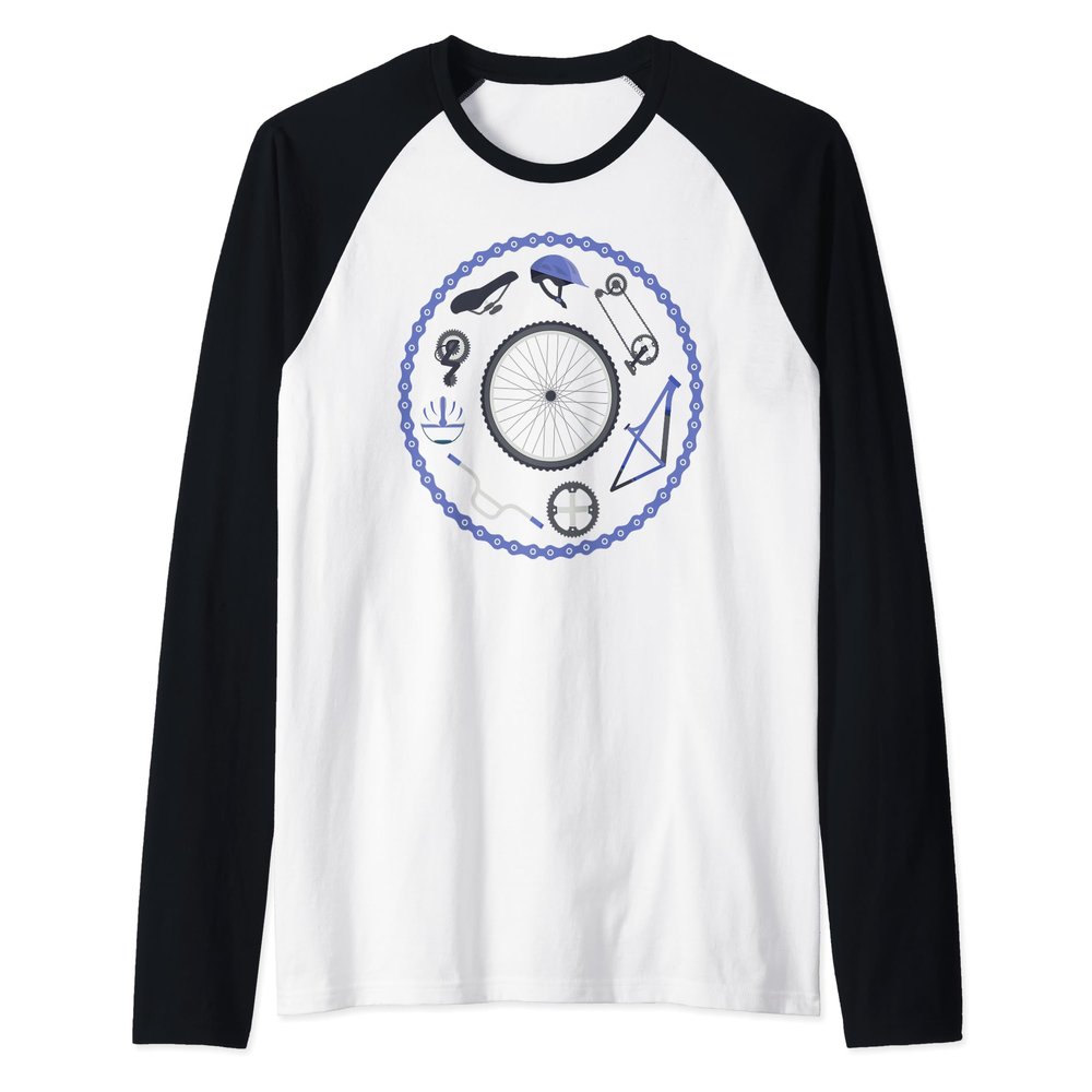 Bike Parts Downhill Rider Mountainbike MTB Cycling Funny Raglan Baseball Tee