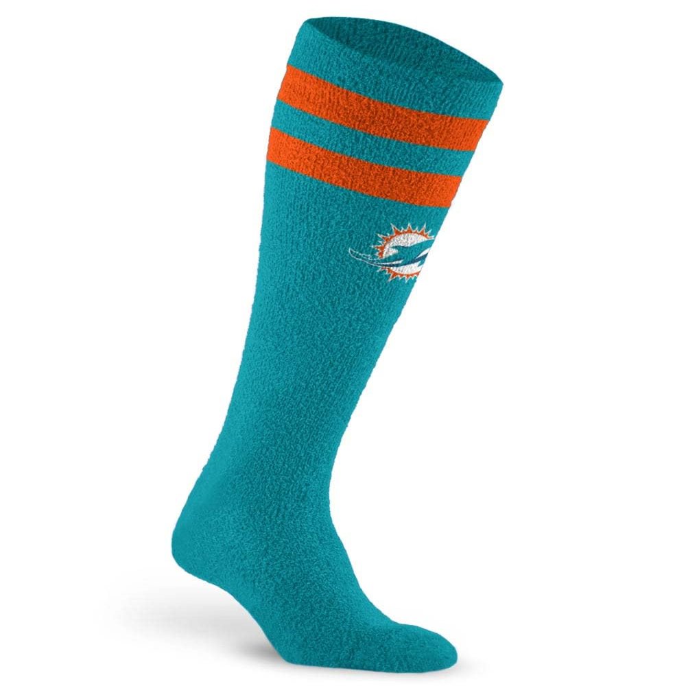 For Bare Feet NFL MIAMI DOLPHINS Cozy Feather Compression Varsity Stripe Team Color Small/Medium