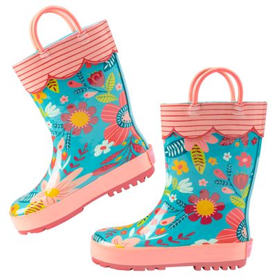 Stephen Joseph Kids Rain Boots, Turquoise Floral, 7