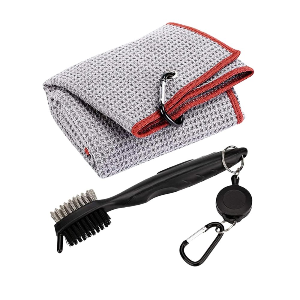 Anneome Retractable Golf Club Cleaning Kit Double-Sided Brush with Microfiber Towel Lightweight Quick Drying for Avid Golfers Includes Clip for Easy Attachment Grey Random Colors