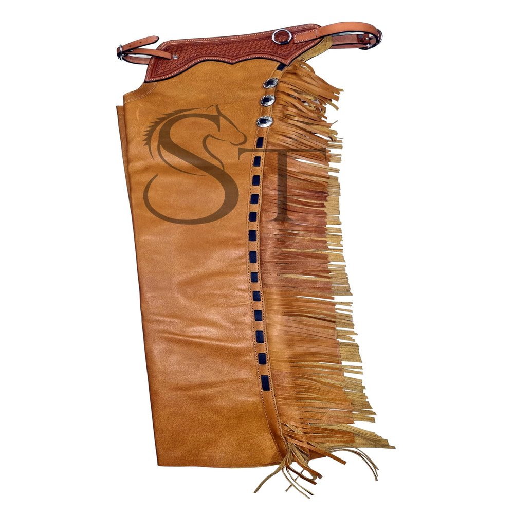 Western Shotgun Chaps Full Grain Leather Work Bull Trail Riding Equestrian Tack Show Horse Riding Chinks Custom Made Small Medium Large ST-CHI-069-Tan (Large)