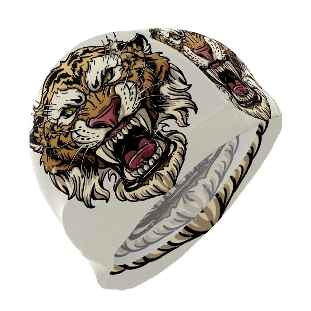 Stylish Printed Swimming Cap Hair Scalp Protection Less Resistance Waterproof for Women Large for Long Hair Men's Swim Cap Ideal for Adults Teens Tiger