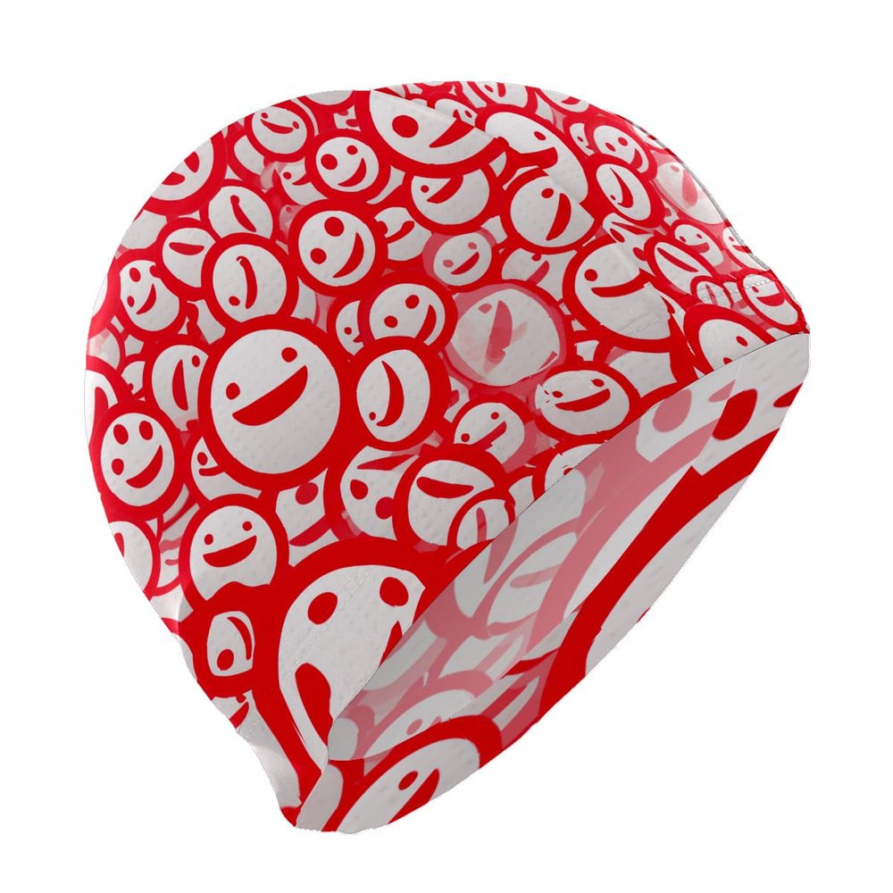 Stylish Printed Swimming Cap Hair Scalp Protection Less Resistance Waterproof for Women Large for Long Hair Men's Swim Cap Ideal for Adults Teens Smiling Face