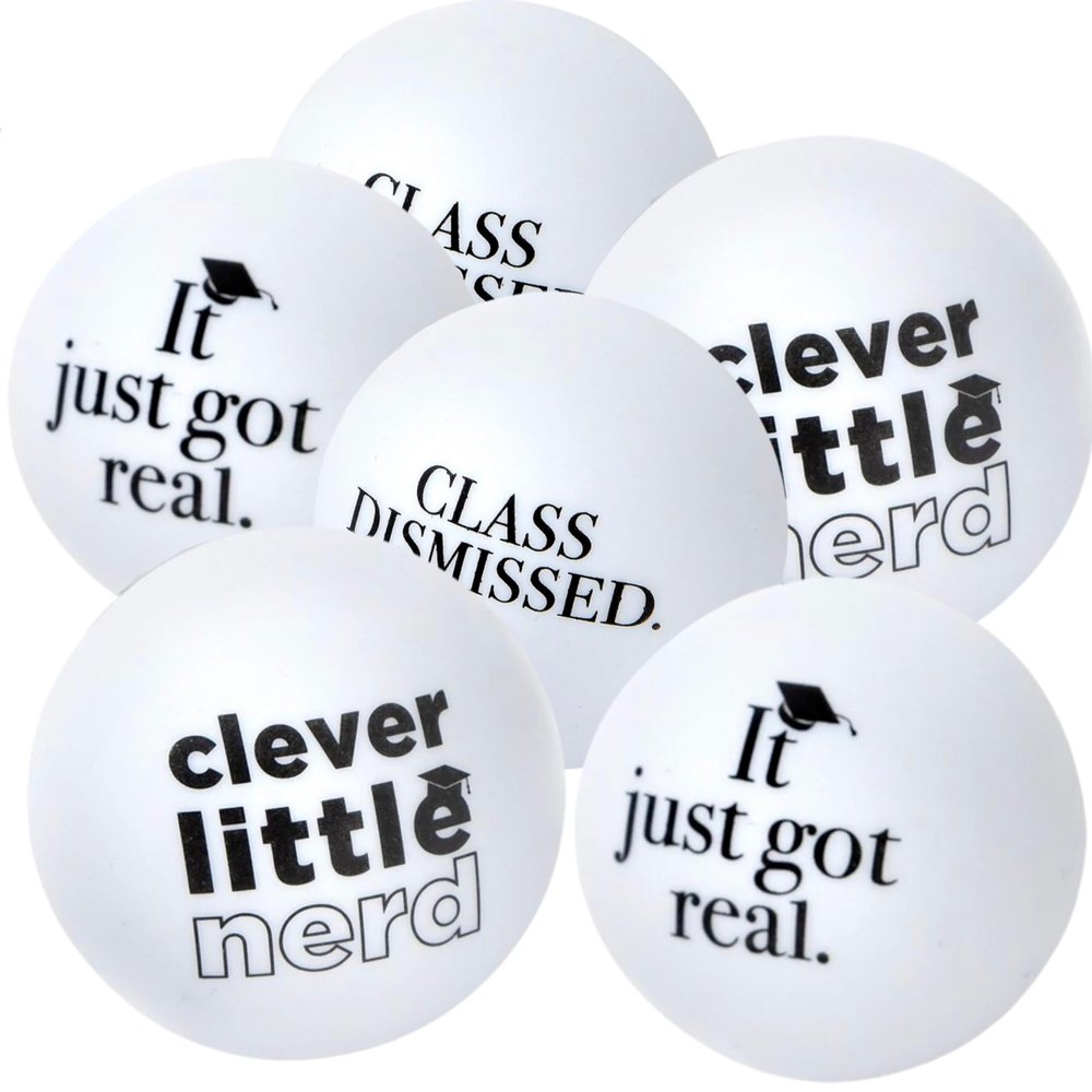 Amscan Bold Black & White Plastic Pong Balls - 1.5" (Pack of 6) - Premium Material, Unique Decoration - Perfect for Graduation Day Parties & Events, College Grad
