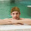 Stylish Printed Swimming Cap Hair Scalp Protection Less Resistance Waterproof for Women Large for Long Hair Men's Swim Cap Ideal for Adults Teens Leopard view 3